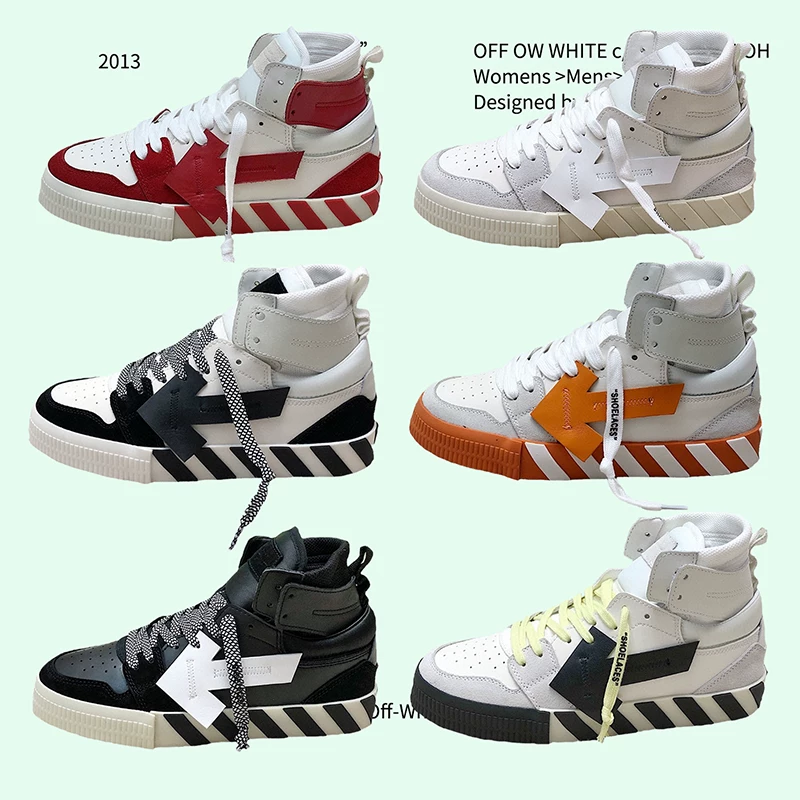 2023 New Channel Goods~Off Ow White Arrow Canvas High-Top Shoes with Color-Blocking Casual Zebra Pattern Trendy Shoes