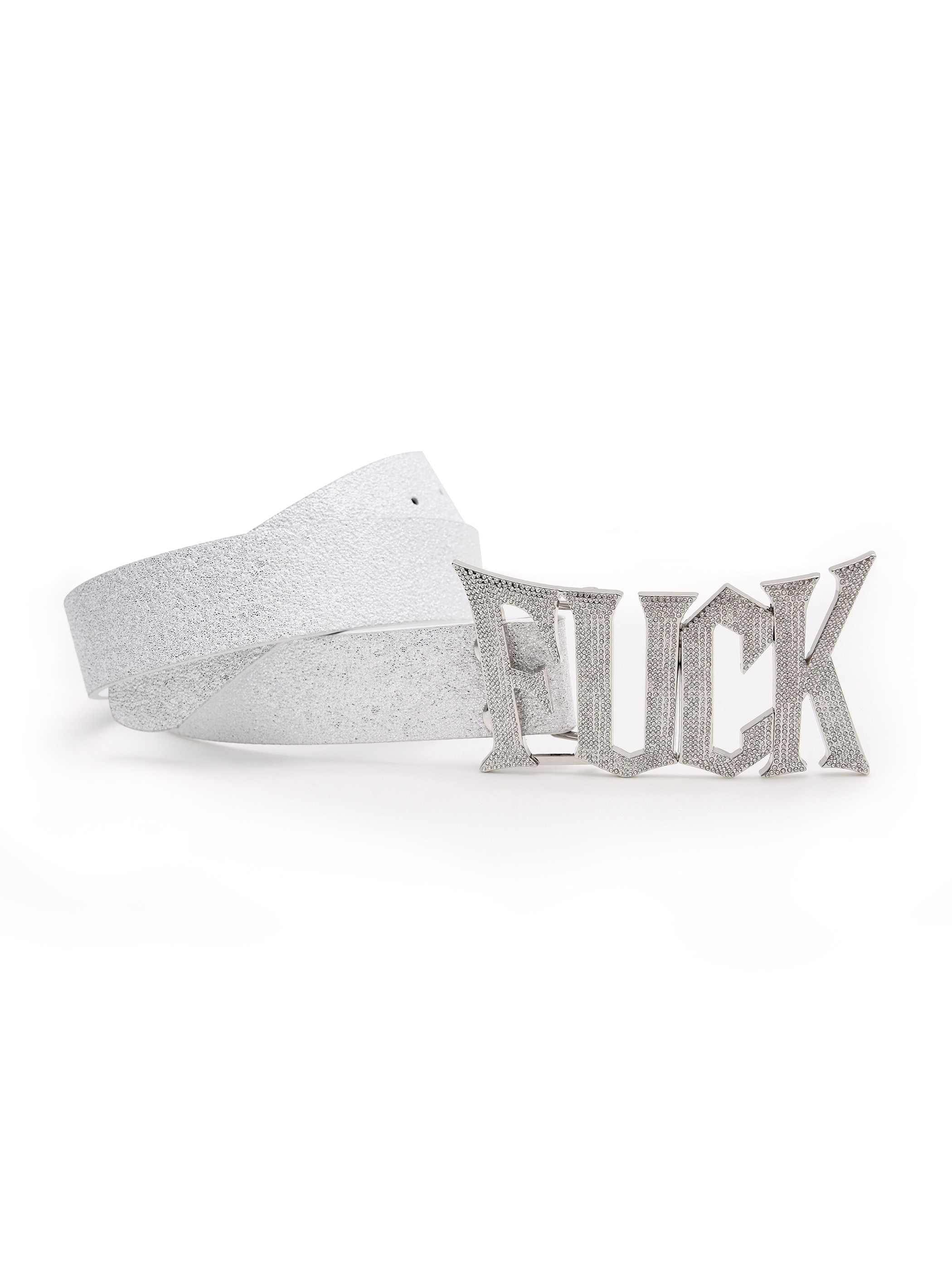Fourth3Ex  Full Diamond Shiny Silver Genuine Leather Belt for Men and Women Punk Hip-Hop Logo Metal Buckle Belt