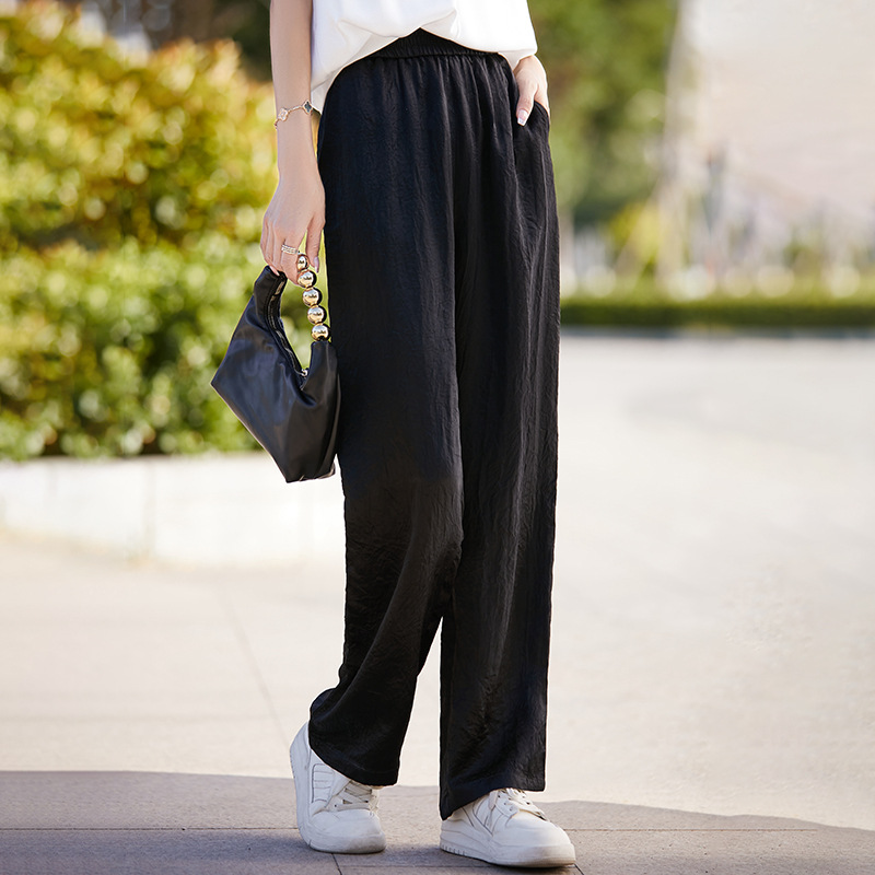 Acetic Acid Pants Women's Summer New Thin Sunscreen Cool Pants High-grade Dape Straight Jacquard Satin Wide Leg Pants