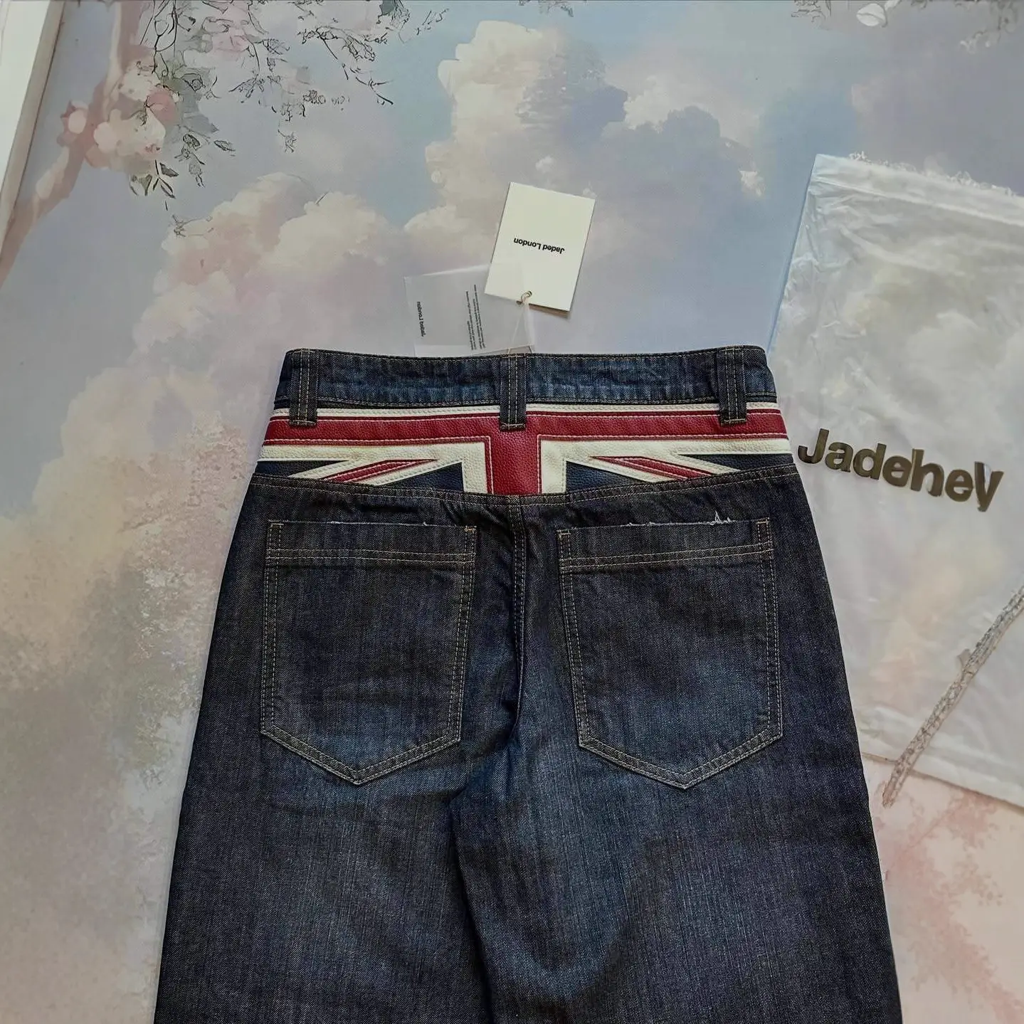 European and American Cross-Border American Style Fake Layered Design Creative Trendy Pleated Washed Blue Loose Straight Jeans