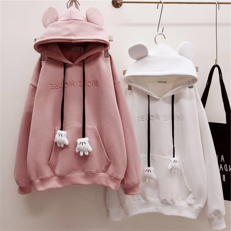 Cross-Border Temu Shein Amazon Sweatshirt Fleece-Lined Mickey Embroidered Sweatshirt Women's Outwear Loose Hoodie