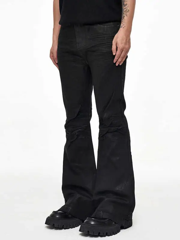 CWHAT High Street RO Wind Black Coating Micro Horn Floor Pulling Black Coating BootCut Slimming Elastic Jeans
