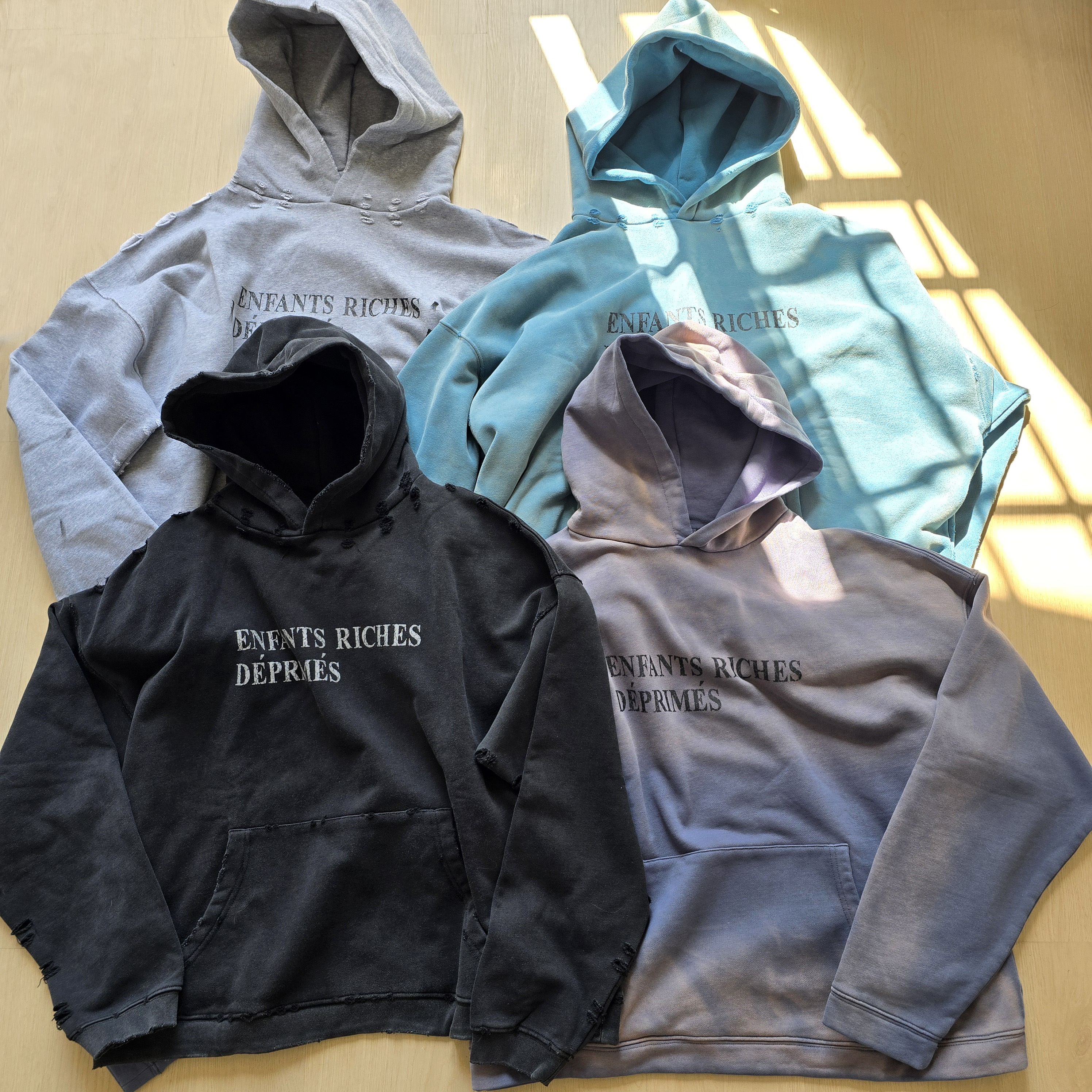 Erd Grjkd Melancholic Rich Second-Generation Washed Vintage Distressed Heavy Hoodie Casual Loose Sweatshirt for Men