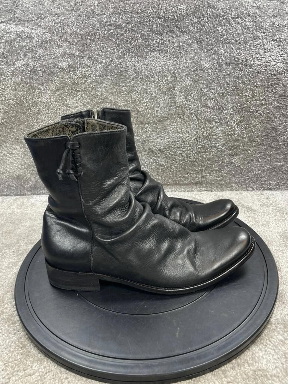 Dark Retro Pleated Chelsea Boots for Men, Genuine Leather Pointed Toe Martin Boots with Side Zipper, Woven Workwear Riding Short Boots