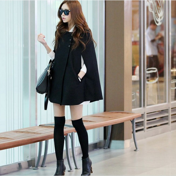 Korean Style New Loose Woolen Cloak Coat for Chubby Girls Autumn and Winter Mid-length Woolen Coat All-match Women's Shawl for Women