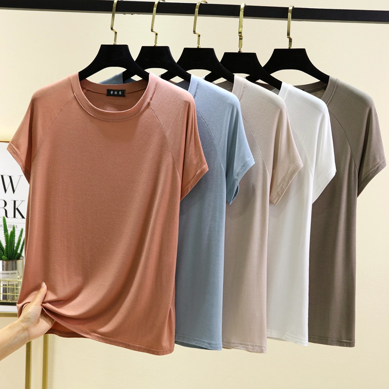 Summer New Modal Crewneck Short-sleeved Base Shirt Women's Thin Loose Casual Raglan Sleeve T-shirt All-match Top