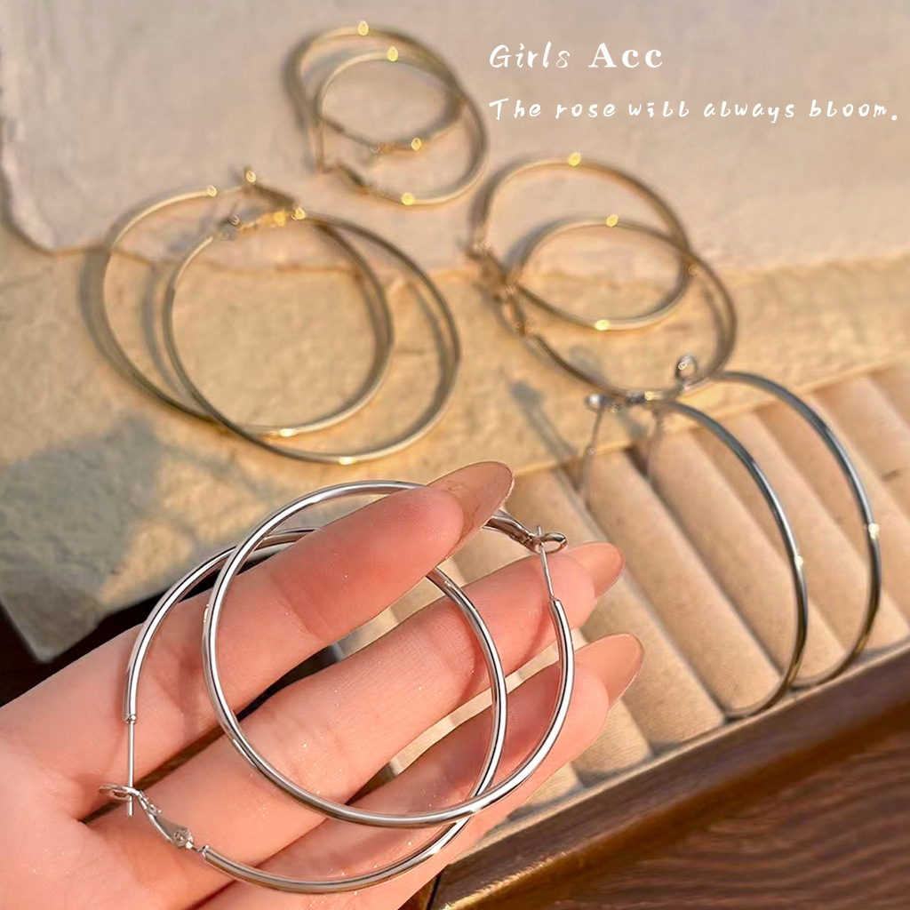 Classic Round Glossy Large Earrings, Personalized Ins Normcore Style Hoop Earrings, Fashionable and High-End Exaggerated Earrings
