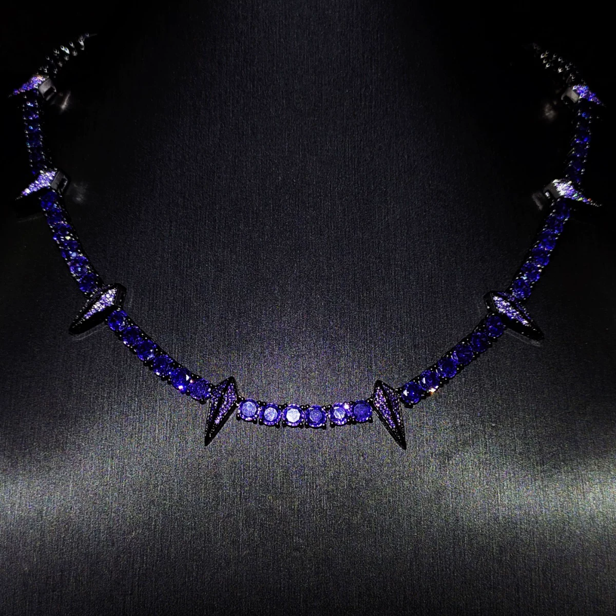 Mr. Blingggggg European and American Hip Hop Jewelry Full Diamond Black Purple Popular Couple Style Black Panther Spike Necklace