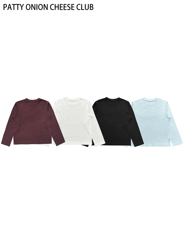 Textured Bamboo Cotton Loose Single-Stitch Long Sleeves