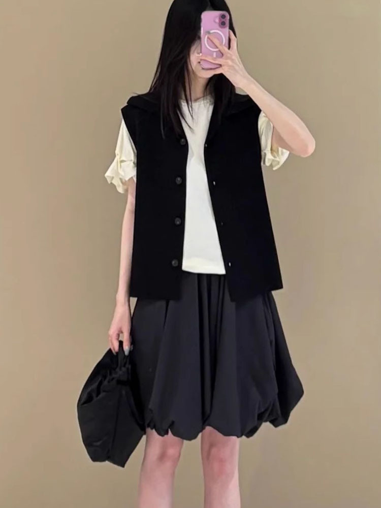 2025 Spring New Women's Sweet and Versatile College Style Bubble Frill Elastic Waist High Waist Mini Skirt