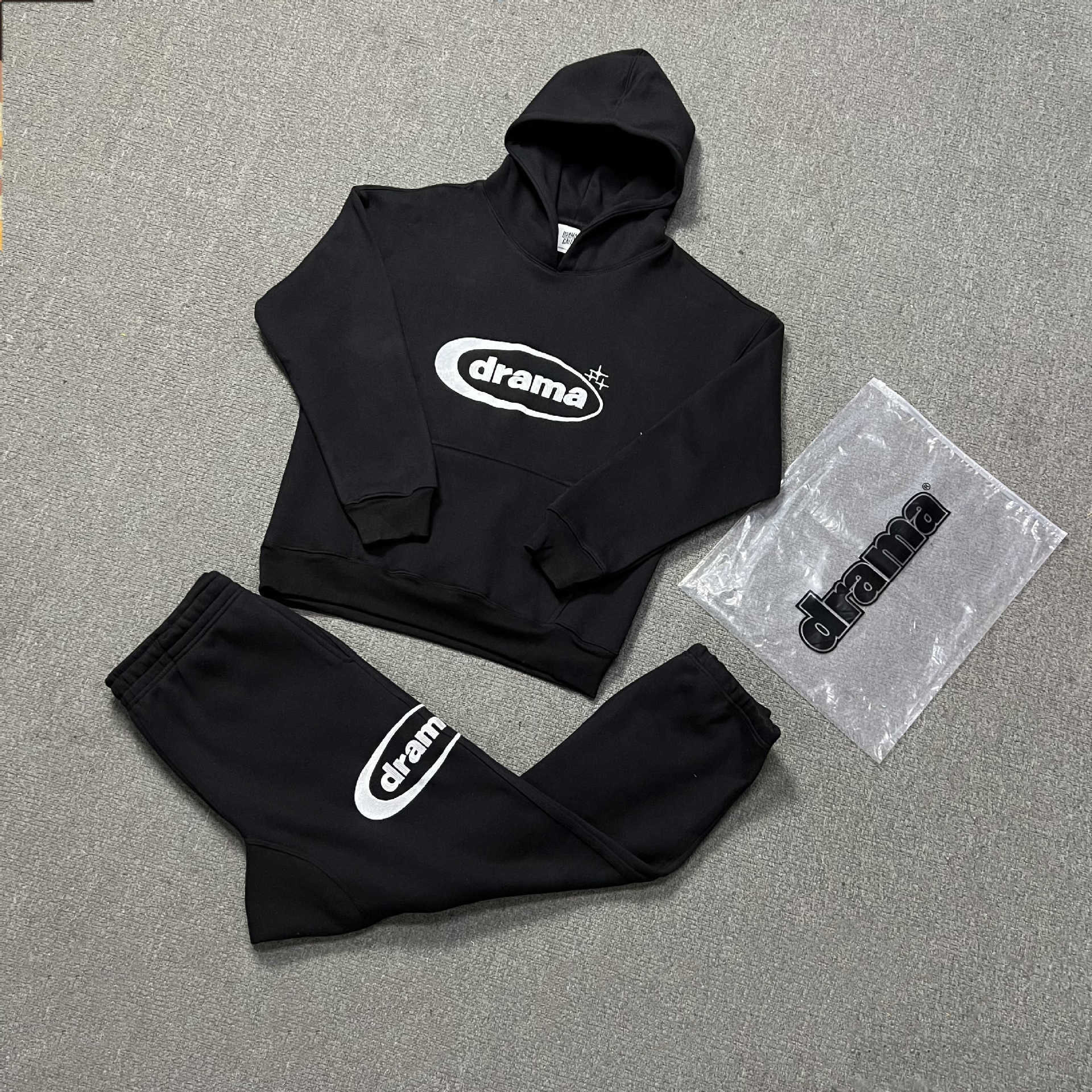 2025 New Drama Call High Street Retro Embroider Couple Loose Hip-Hop Hooded Sweatshirt Pants Suit Trendy