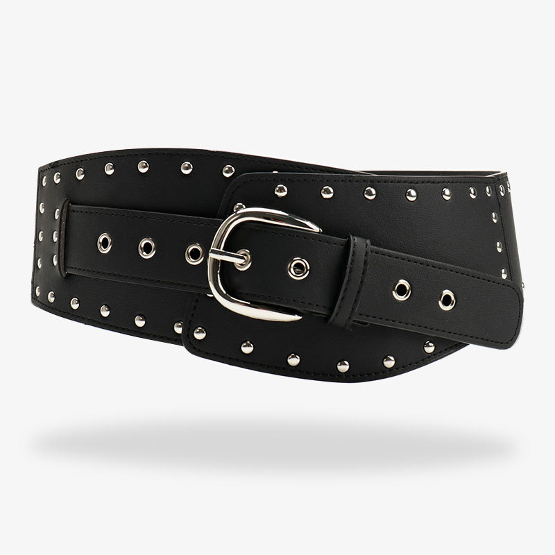 Cross-Border Retro Irregular Wide Belt for Women Heavy Punk Style Rivet Women's Girdle Versatile Jeans Decorative Belt