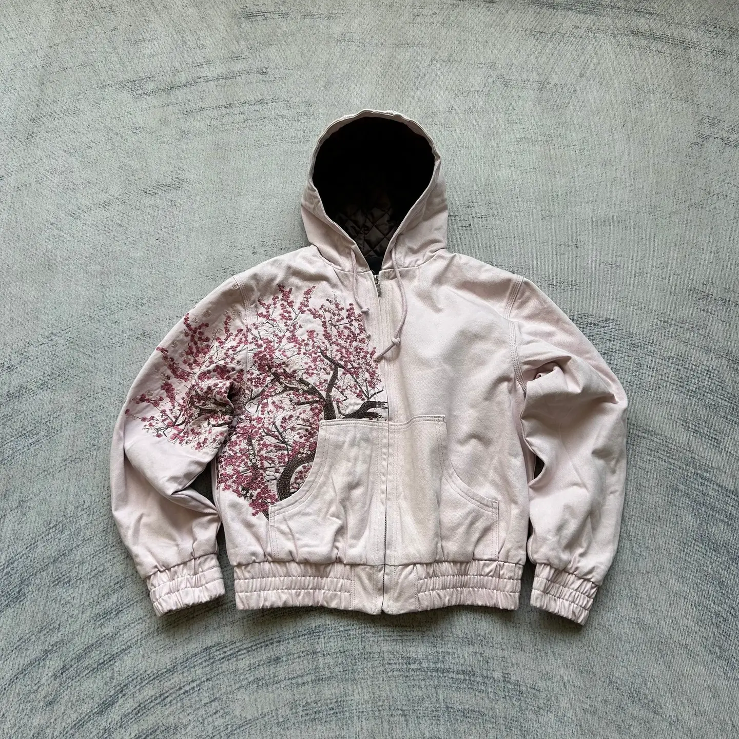 Cross-Border Y2K Trendy Brand Work Jacket 2025 Autumn and Winter Cherry Blossom 3D Printed Hooded Jacket Export European and American Clothing