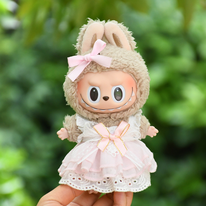 Only clothes] 17cm cloth pendant clothes pink bow gauze skirt labubu cute princess skirt