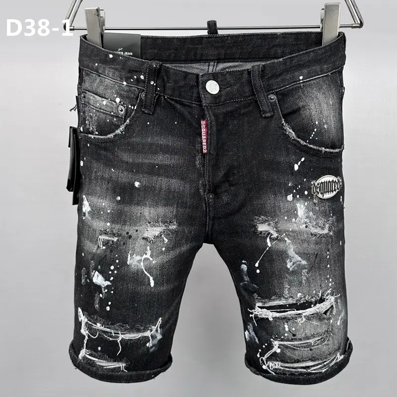 D38-1-hole Trendy D2 Men's Denim Shorts Italian-style Mid-length Pants White Cross-border Trendy Denim Pants