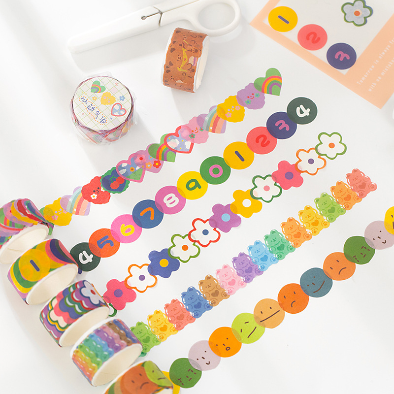Wen Shu Washi Tape Soft Chirp Series Hand-Painted Cartoon Color Basic Handbook Decorative Stickers 100 Pieces into 8 Styles