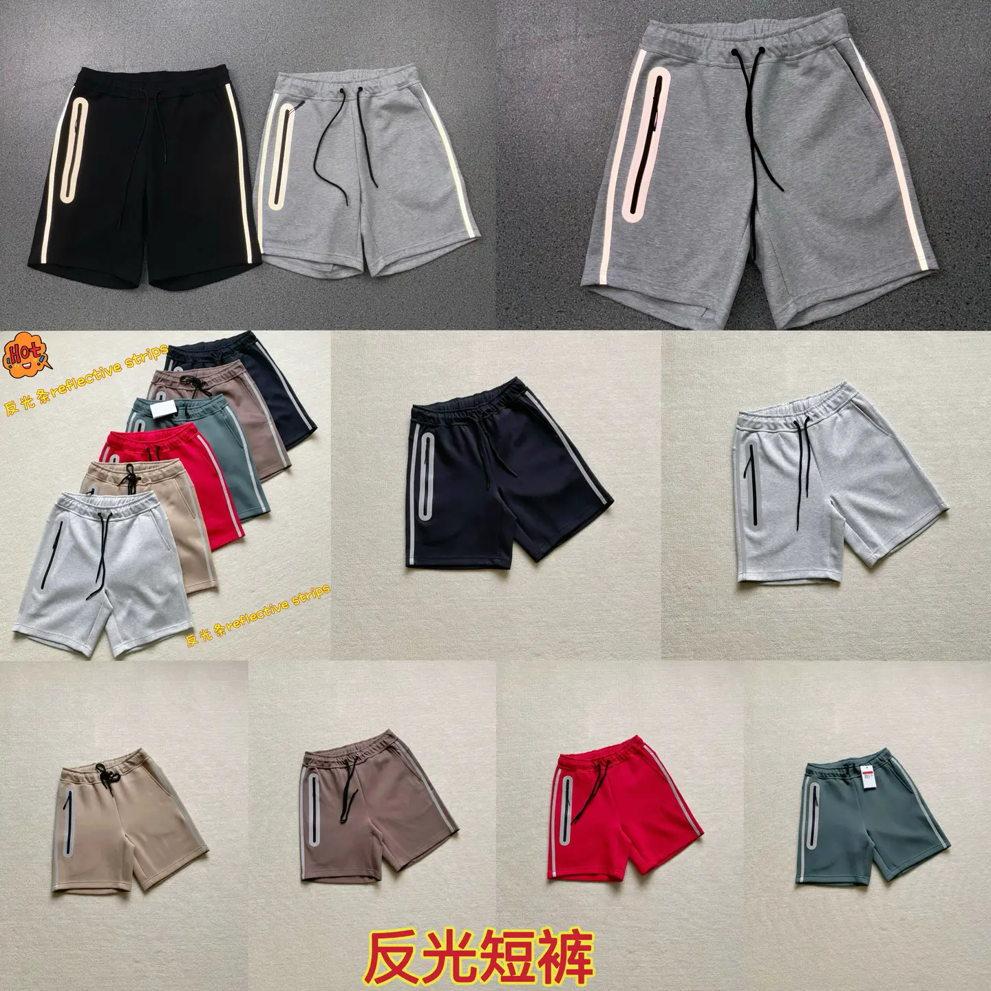 Reflective Striped Shorts Spring and Summer New arrival pure cotton Technical Sweat-Wicking Outdoor Sports Casual Men shorts Straight-leg