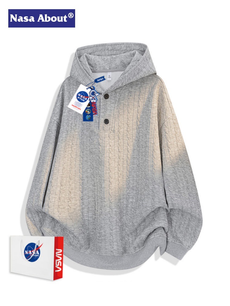 Nasa about American Retro Hooded Sweatshirt for Men, Autumn High-End Style Top, Relaxed Old Money Style Jacket