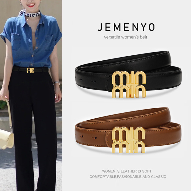 Women's Belt, High-End Cowhide, Versatile Decorative Belt for Suits and Coats, Designer Niche Black Jeans Belt