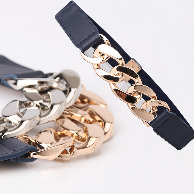 European and American trend exaggerated metal thick chain belt locomotive punk elastic waist seal suit decorative belt wholesale