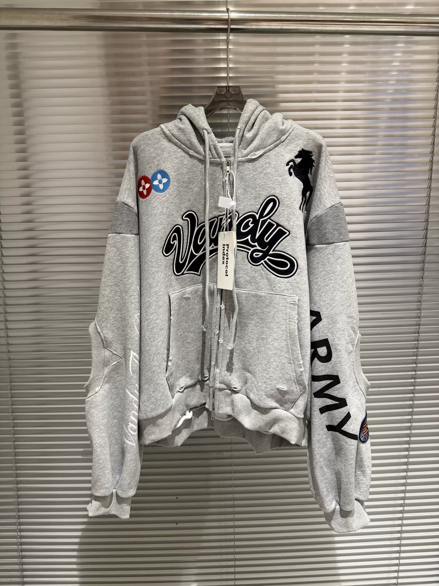 Protocol Index 25Fw Collaboration Combat Zipper Hoodie American Casual Distressed Worn-Out Jacket Trendy
