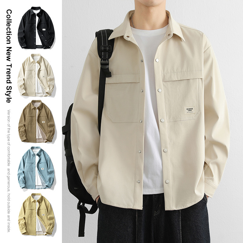 White Overalls Jacket Men's 2025 Spring and Autumn New Fashionable Loose Lar Top Handsome Casual Jacket for Men