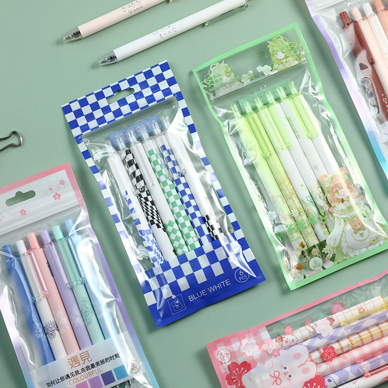 Cartoon Matcha Party ST Pencil Push Pen Student Bagged Test Signature Gel Pen Cute Push Pen Wholesale