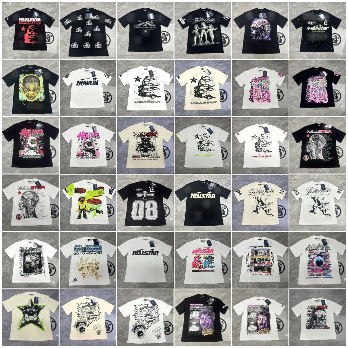 Cross-Border Fashion Trend ins Same Style Hell Star Retro Print Summer High Street Trendy Casual Hip-Hop Short-Sleeve T-Shirt for Men