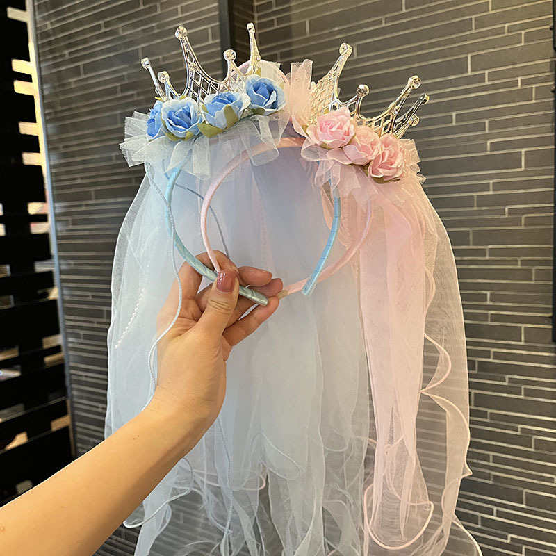 Girls Princess Dress Veil Garland Crown Performance Headband Elegant Bow Headdress Birthday Kidsren's Headband Batch Goods