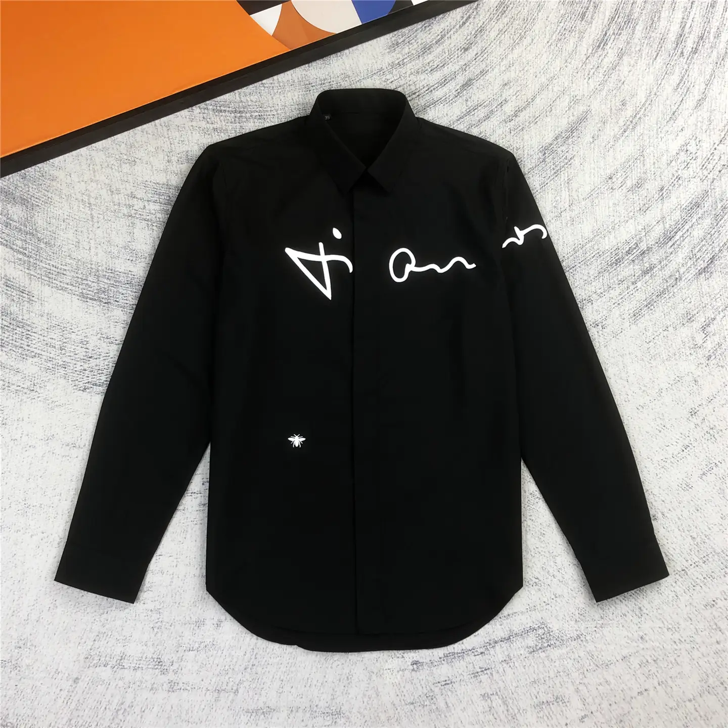 Heavy Industry Relief Craft Signature Embroider Handsome Trendy Men Shirt Casual Men's Wear No Iron Black shirt Men