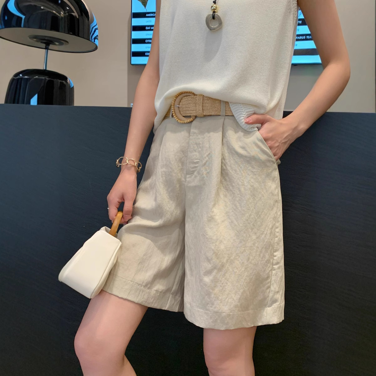 Summer New Style Lyocell Tencel Linen Blend Japanese and Korean Casual Loose Wide-Leg Shorts Thin A-Line Wide-Leg Pants