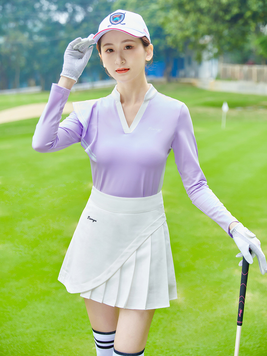 French ruffled v-neck women's long sleeve New Golf Women's long sleeve Korean style sports T-shirt