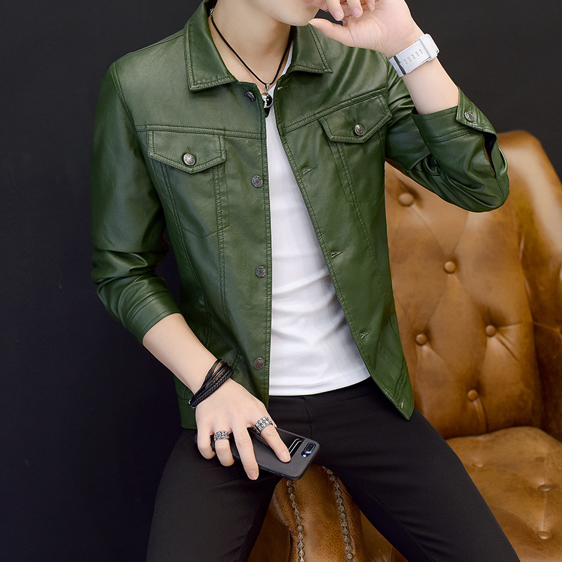 Cross-border Spring and Autumn New Men's PU Leisure Motorcycle Autumn and Winter Leather Jacket Leather Jacket European and American Simple plus size