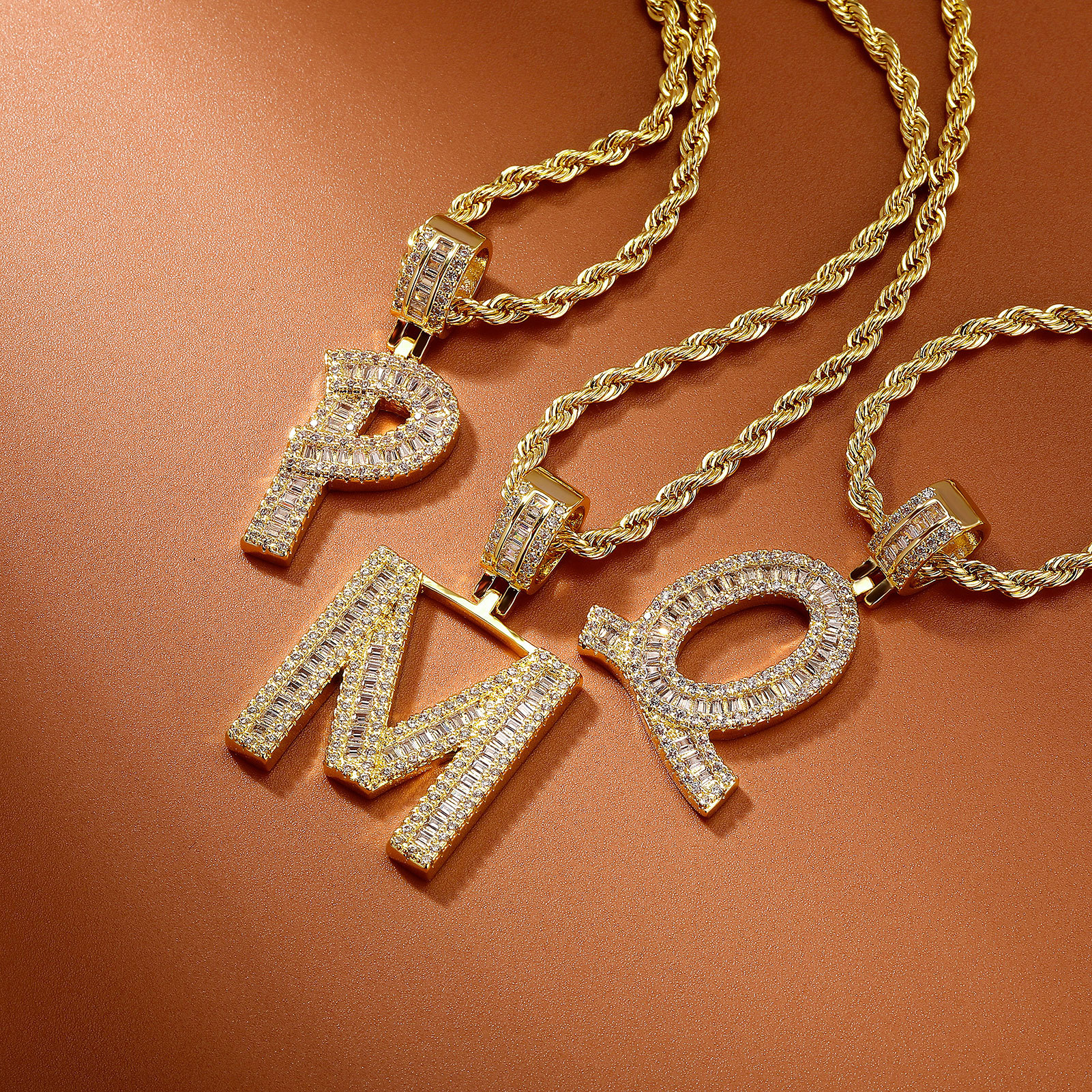 Cross-border European and American explosions 26 English letters T square micro-inlaid zircon hip-hop necklace stitching couple necklace