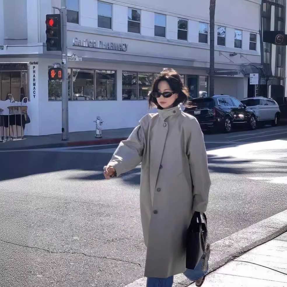 Now Korean Dongdaemun Designer Fa*V*N Blogger Fever British Loose Long-Sleeved Stand-Up Collar Windbreaker Jacket