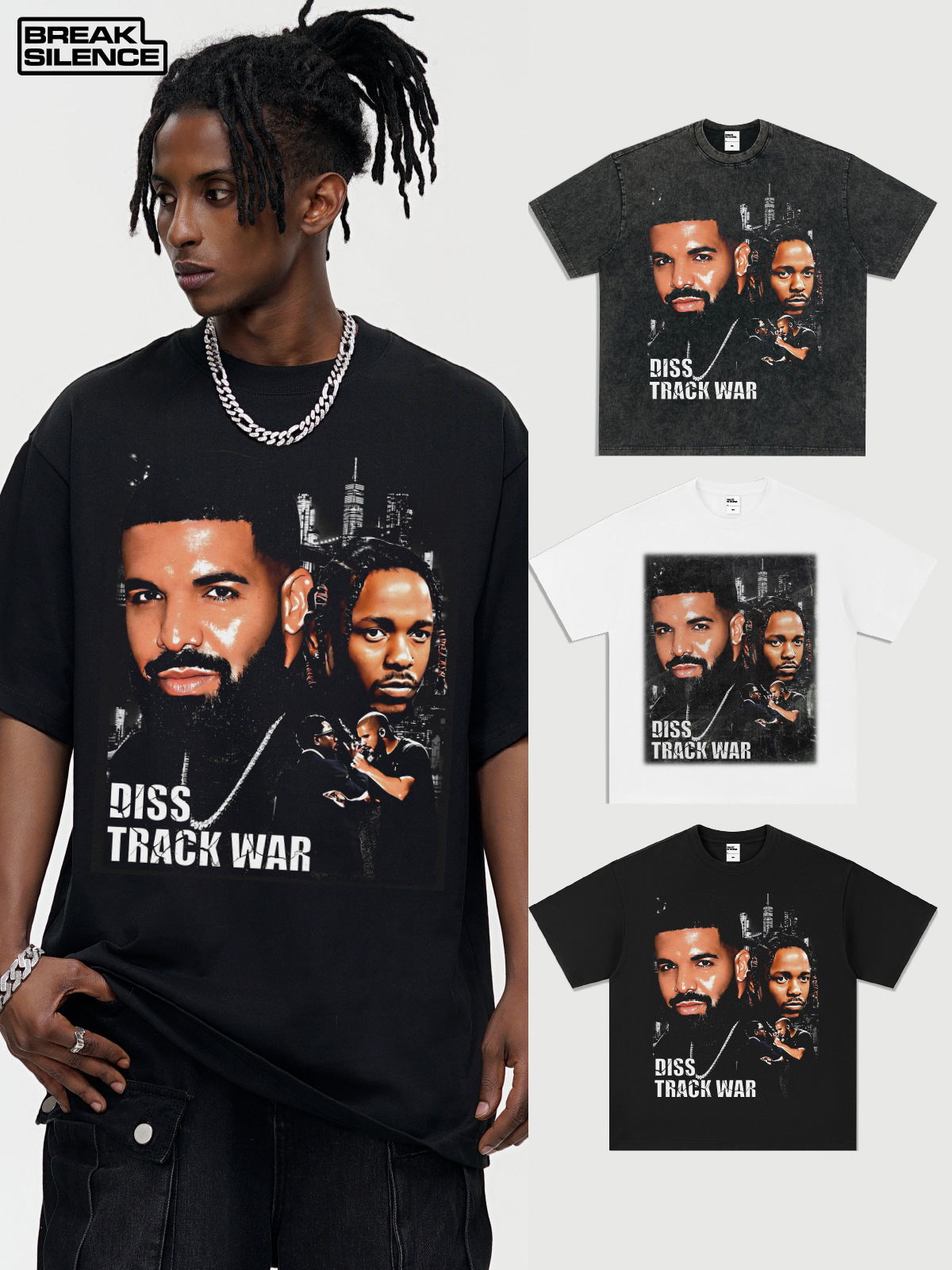 Cross Border DRAKE Duck American Street Washed Old Vintage Printed Short Sleeve T-Shirt Hip Hop Rap Vintag Trendy