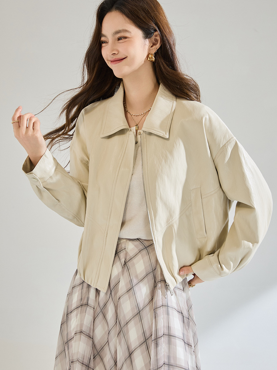 26 Early Spring New Style Metallic Pu Leather Fashionable Versatile Lapel Short Leather Jacket Slimming Coat 29088