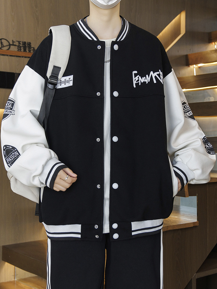 Spring and Autumn Style Men's Baseball Jacket, Trendy Brand, Loose and Stylish, Color-Blocked Jacket for Junior High and High School Students