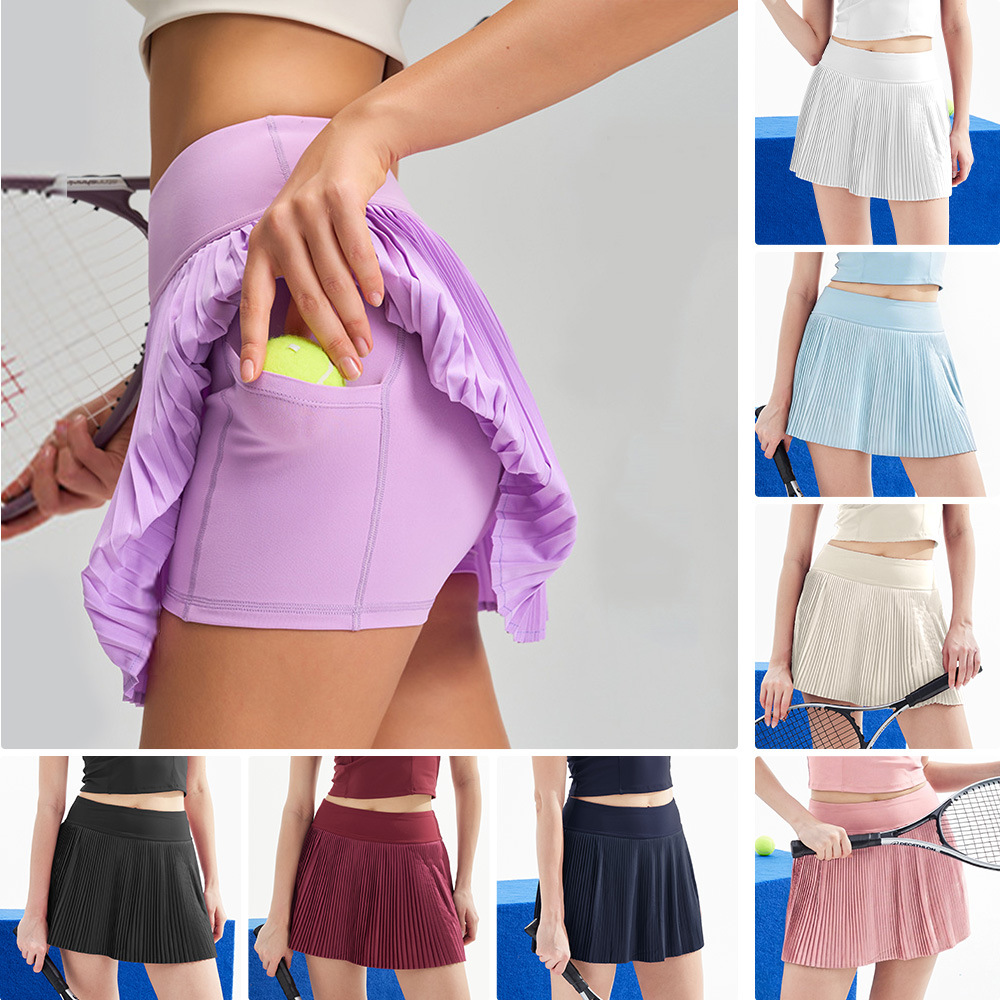 Anti-Exposure Sports Skirt with Lining, Quick-Dry Running Yoga Wear, Tennis Skirt, Badminton Skirt, Pleated Short Skirt