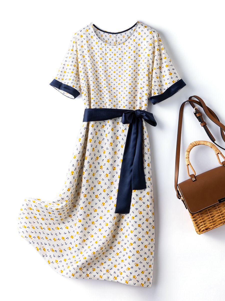 Silk Printed Satin Dress for Women 2025 Summer New Style Mid-Length Mulberry Silk Skirt Elastic Loose and Versatile