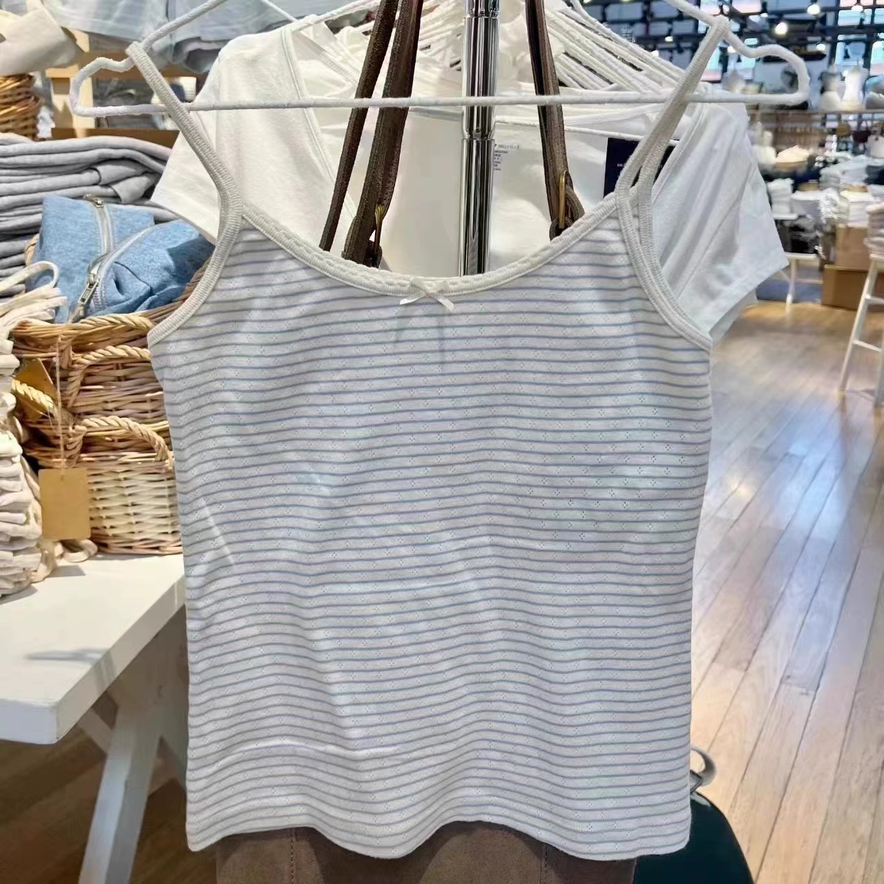 Brandy BM American-style Bow Light Blue Striped Short Sling Women's Bm Slim-fit Inner High Waist Navel Vest