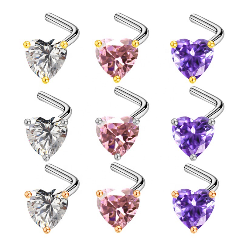 Gaibei European and American cross-border heart-shaped nose nail stainless steel nose nail nose ring nose accessories zircon nose nail body piercing jewelry