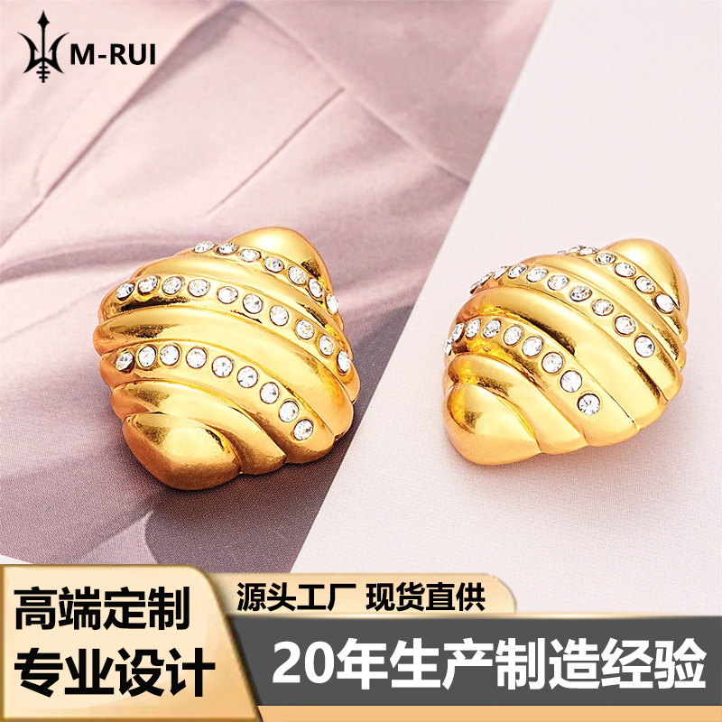 High-end fashion creative croissant inlaid diamond shaped small fragrant style light luxury coat dress coat knitted button