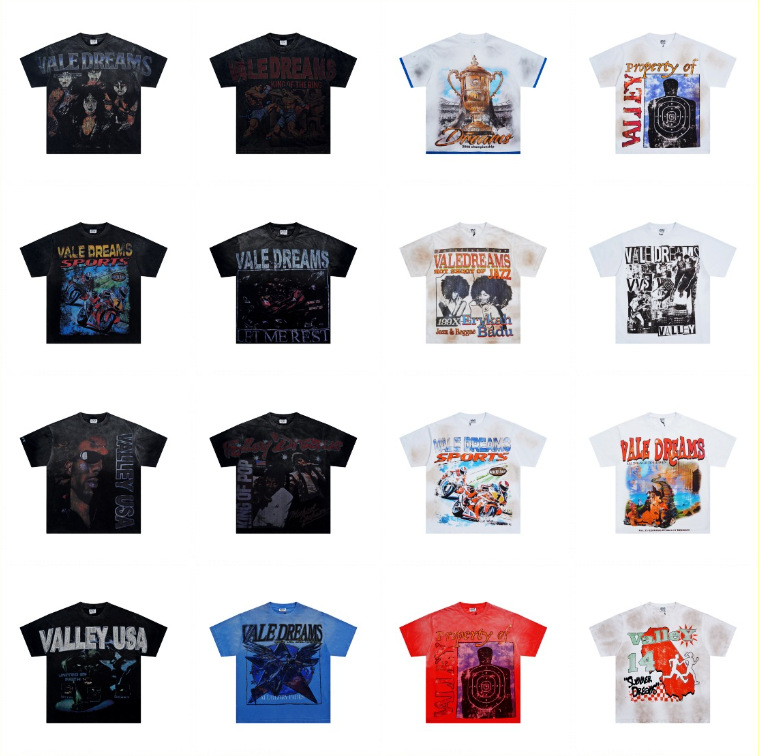 American Trendy High Street Val New Retro Character Print Summer Loose Casual Washed Distressed Short-Sleeved T-Shirt for Men and Women Le