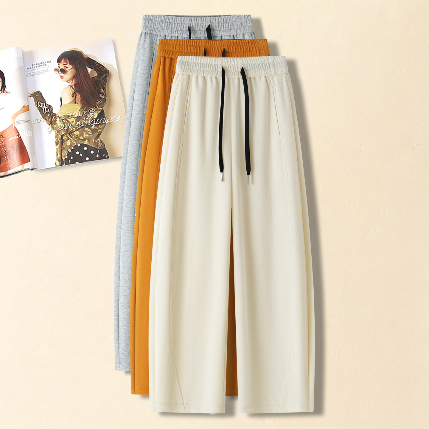High-Waisted Drawstring Wide-Leg Banana Pants for Women, 2026 Summer New Style Versatile Casual Straight-Leg Sports Sweatpants