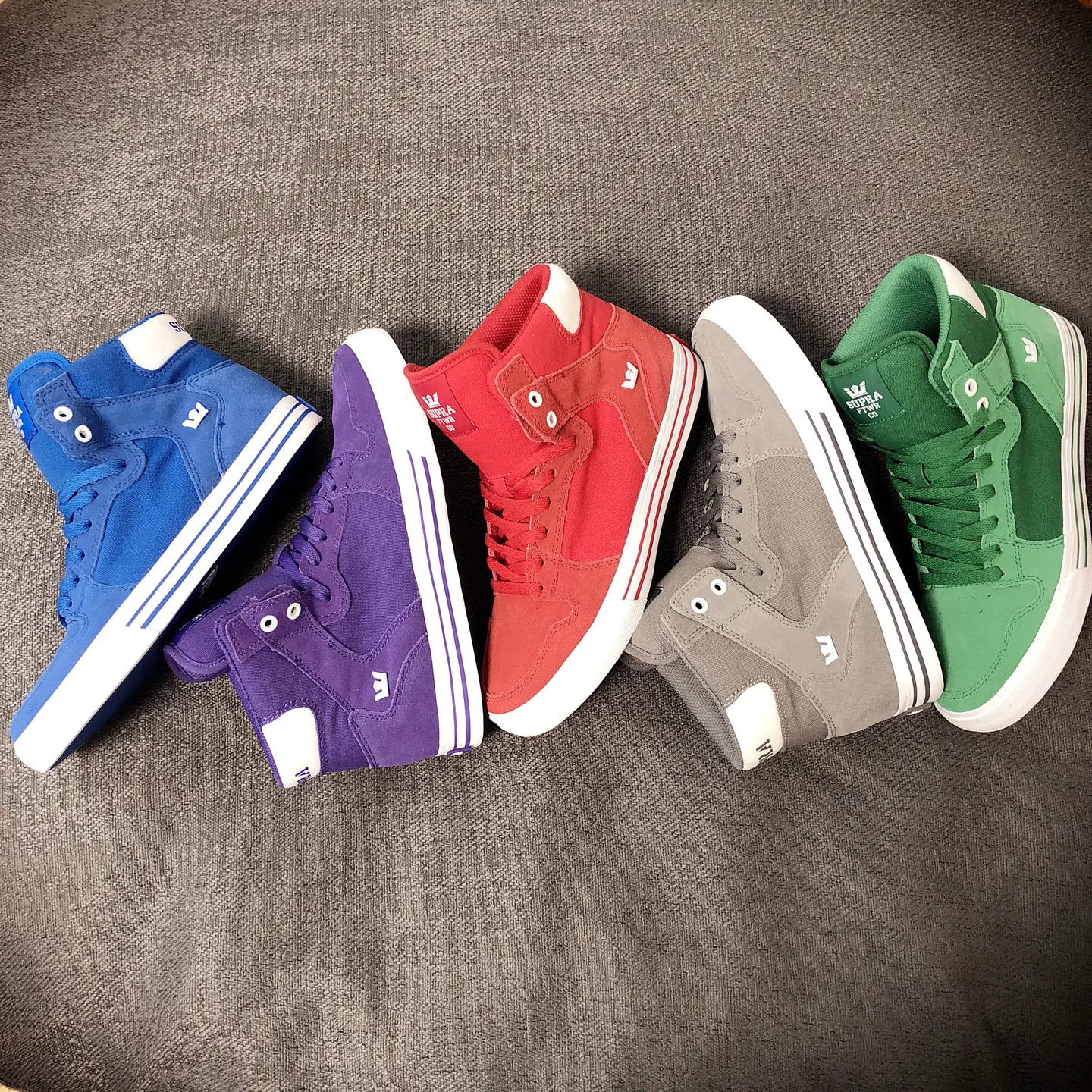 Xiaomu Supra Vaider Suede + Canvas Men and Women Couple Maychao High-Top Casual Sneakers Blue Green Red Gray Purple