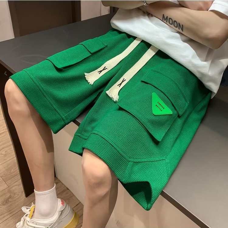 Large Pocket Workwear Shorts Men's Trendy Brand Fashionable Green Five-point Pants Summer Thin Casual Mid-length Pants Loose All-match