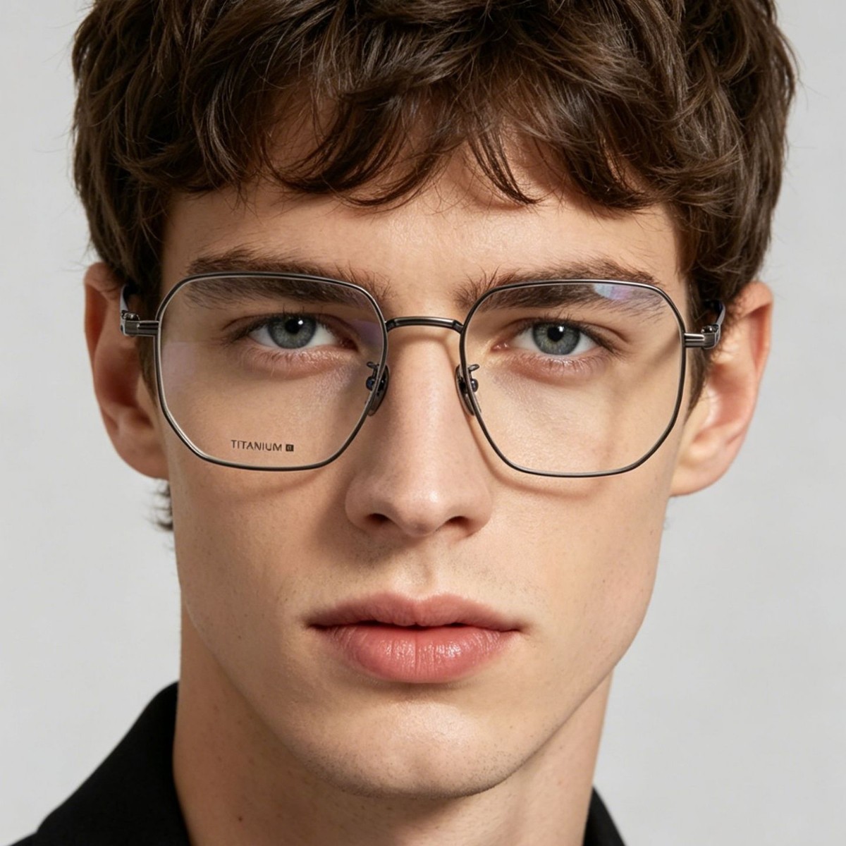 Trendy European and American Models' Same Style Large Frame Polygonal Aviator Glasses for Men and Women, Pure Titanium Frame, Can Be Paired with Polarized Sunglasses