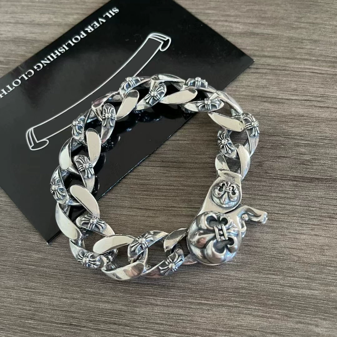 925 Silver Ship Anchor Lobster Buckle Thick Bracelet Heavy Industry Punk Retro Bracelet for Boyfriend Valentine's Day Gift Bracelet
