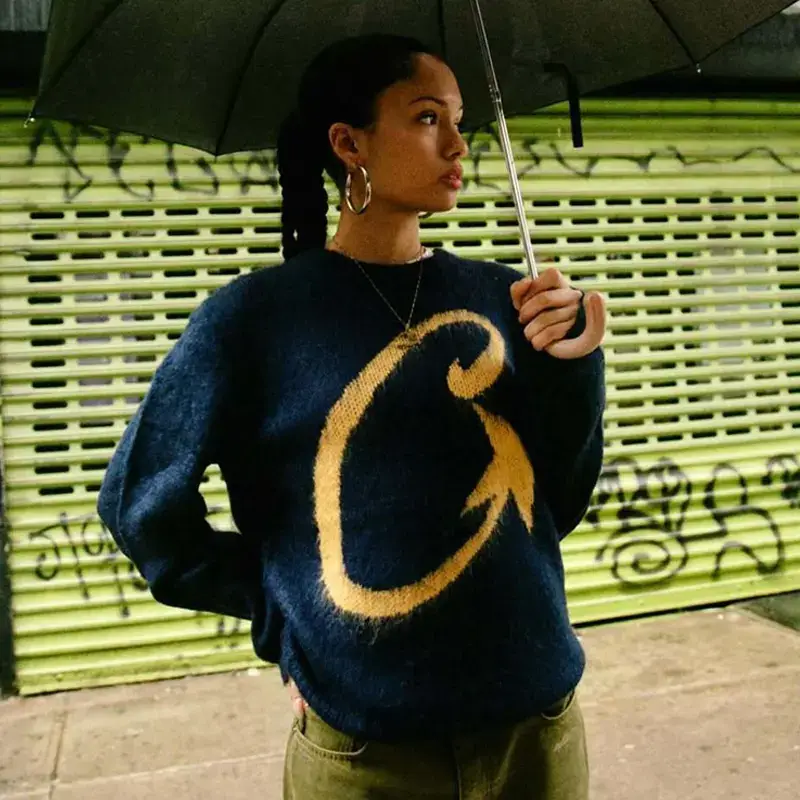 Corteiz European and American Style Cross-Border Personality Street Y2K Loose Pullover Sweater Round Neck Autumn Knitwear ins